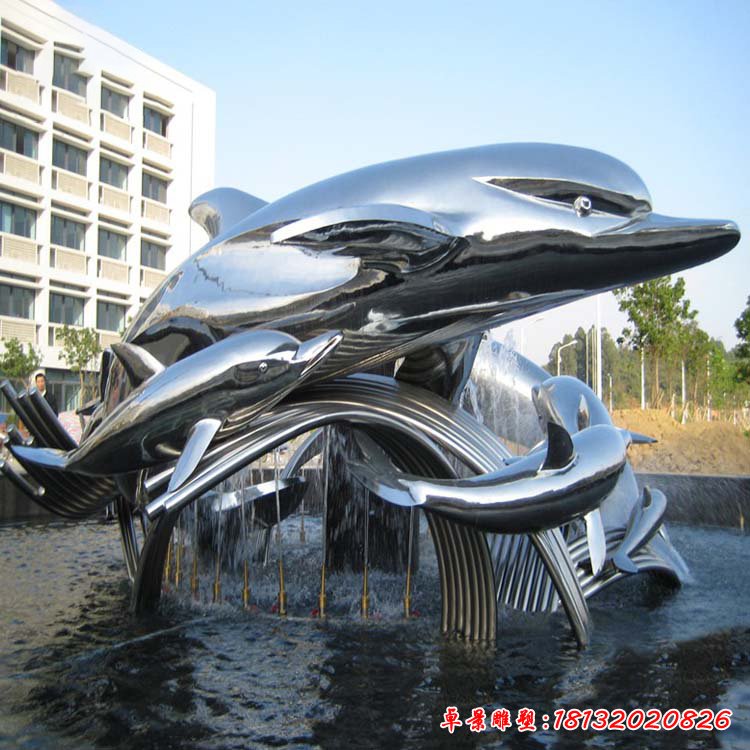 镜面不锈钢跳跃海豚雕塑 (3)