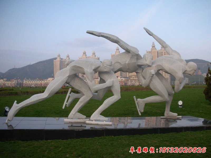 滑冰雕塑,不锈钢抽象运动员雕塑