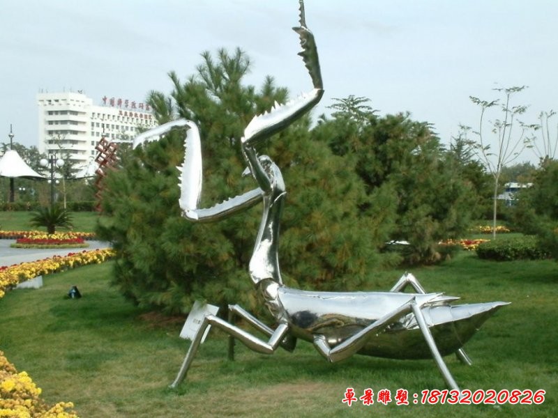 不锈钢螳螂雕塑，不锈钢动物雕塑