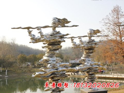 不锈钢吹笛子雕塑,不锈钢抽象人物雕塑