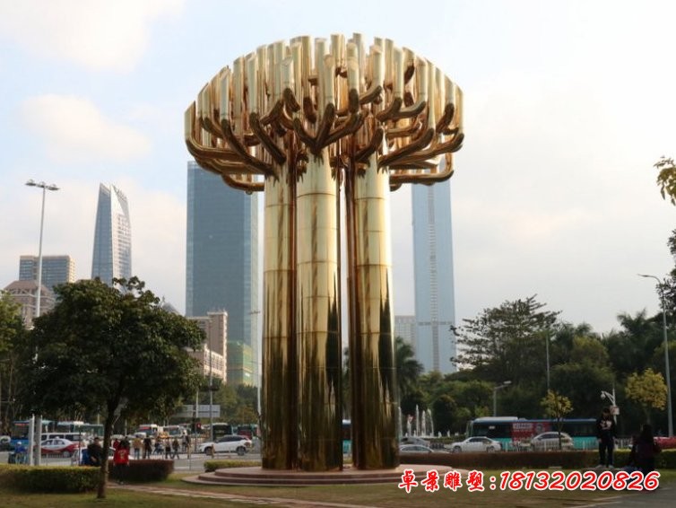 不锈钢抽象大树雕塑 城市景观雕塑