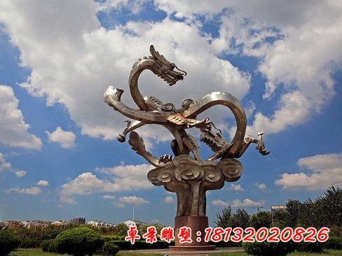 不锈钢双龙戏珠雕塑,广场不锈钢雕塑
