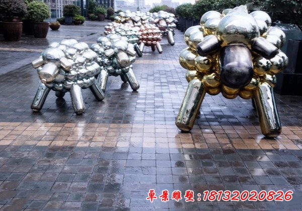 不锈钢小羊肖恩,不锈钢卡通动物雕塑