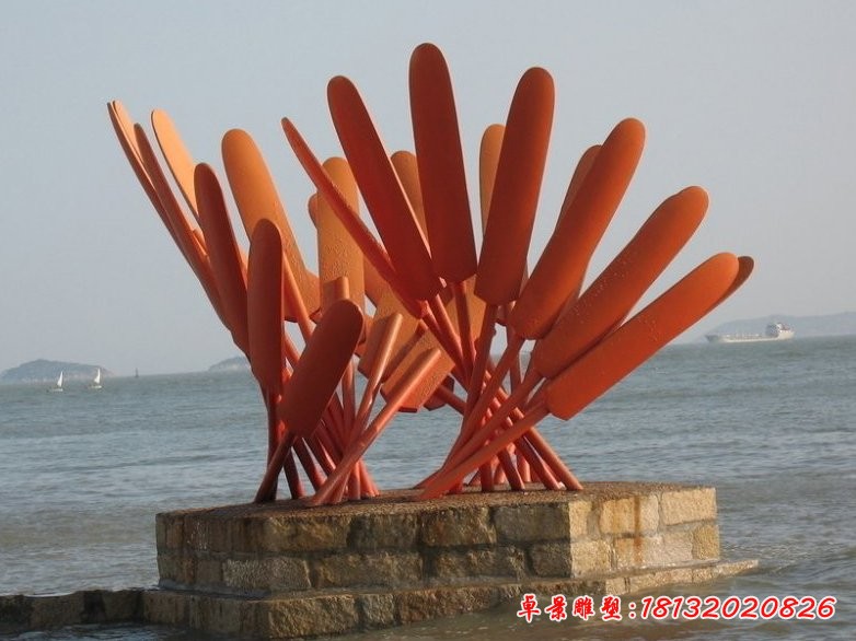 不锈钢船桨 海边景观雕塑