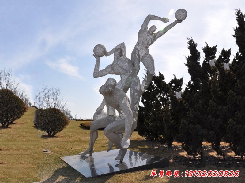 不锈钢打篮球抽象人物雕塑