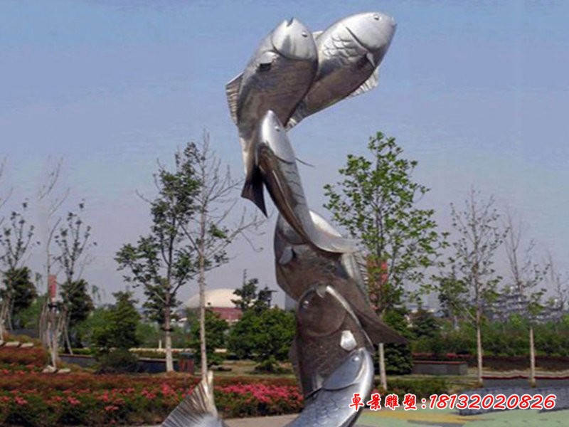 不锈钢跳跃的鲤鱼雕塑