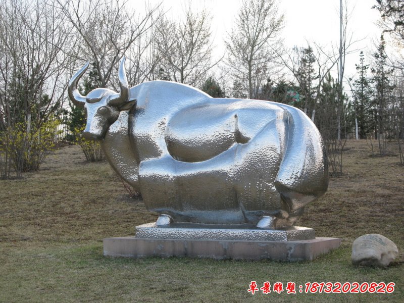 公园动物不锈钢牛雕塑