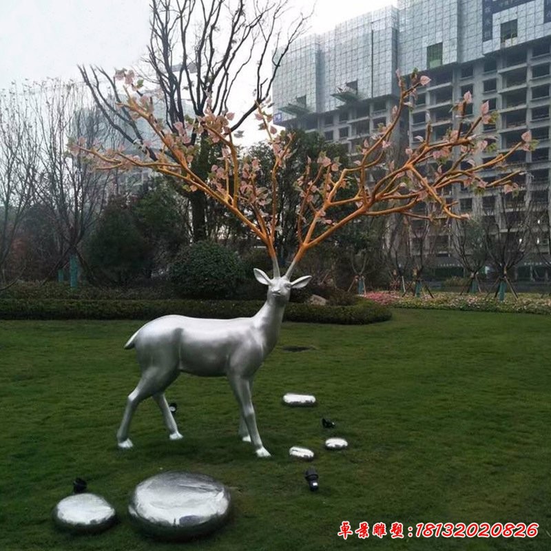 不锈钢抽象树枝鹿雕塑