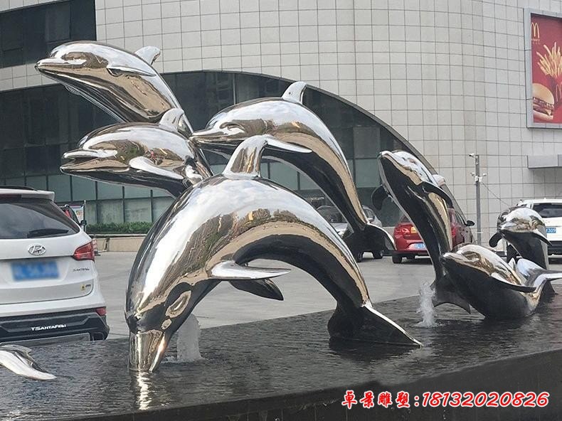 不锈钢广场镜面海豚雕塑