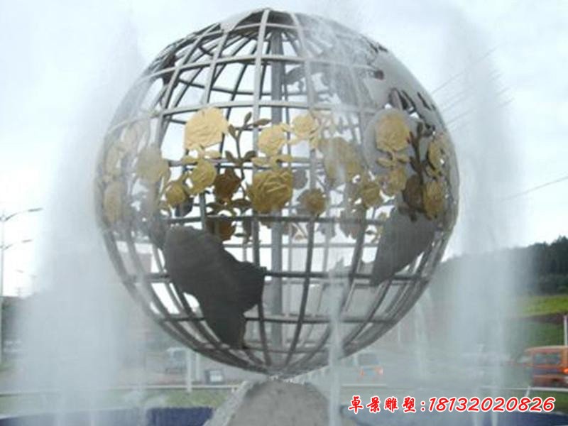 不锈钢地球仪喷泉雕塑