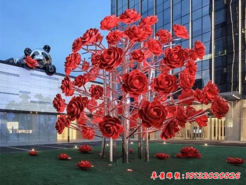 不锈钢玫瑰花树雕塑