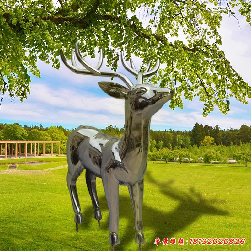 不锈钢公园镜面抽象鹿雕塑