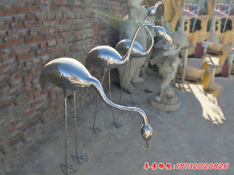不锈钢公园抽象火烈鸟雕塑