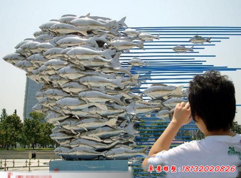 公园不锈钢鲤鱼群雕塑