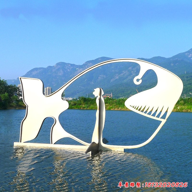 不锈钢大型抽象鲸鱼雕塑