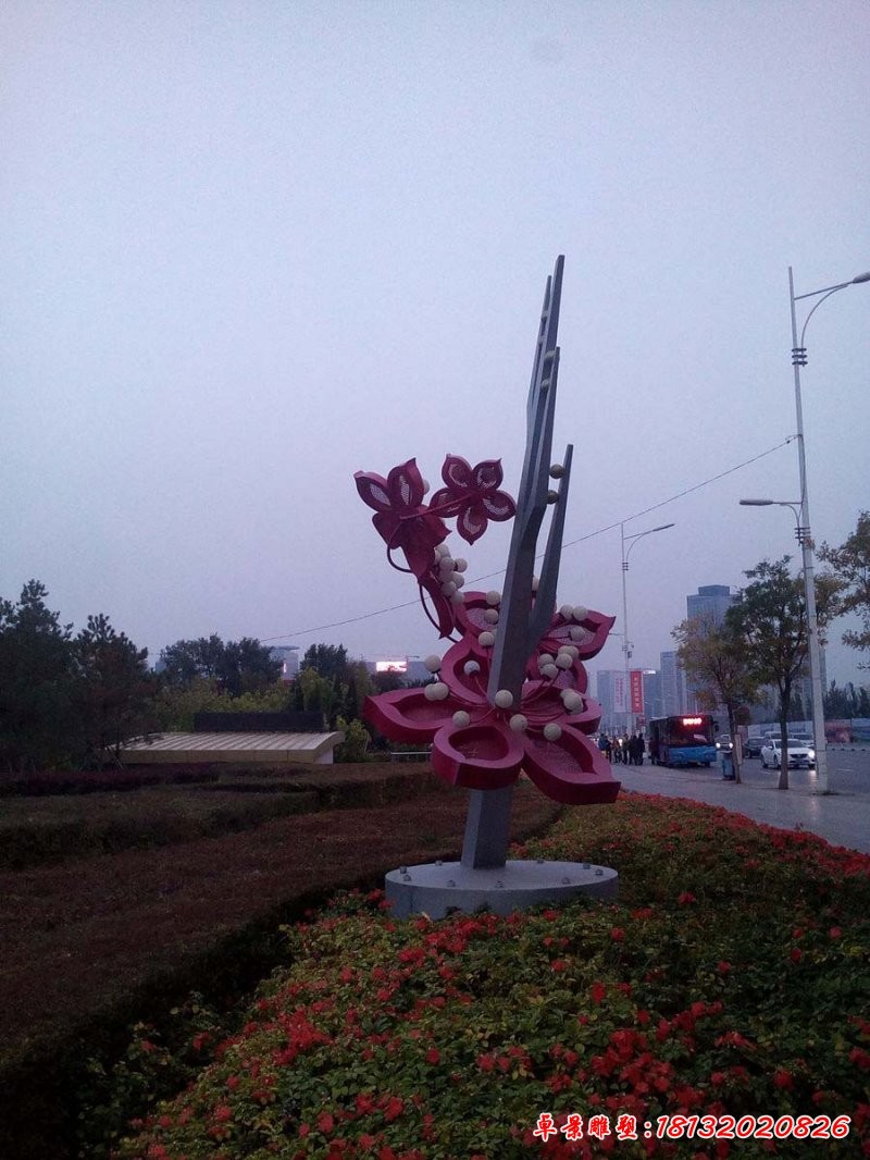 公园不锈钢桃花路灯雕塑