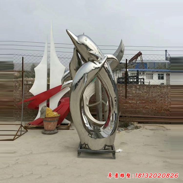 镜面不锈钢动物海豚雕塑