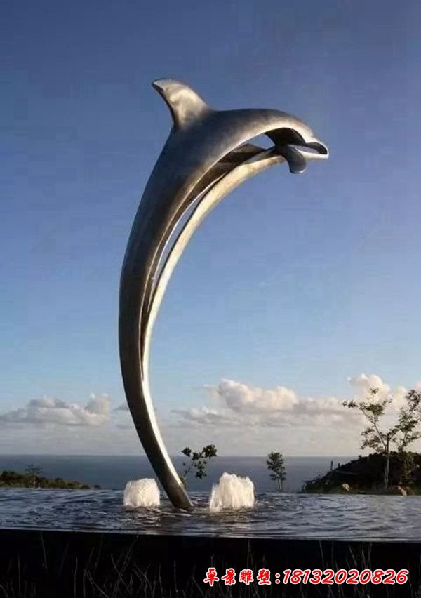 景区不锈钢大型抽象海豚雕塑