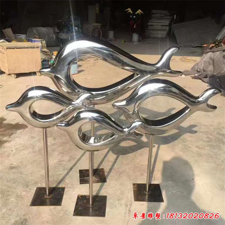 不锈钢镂空鱼群雕塑
