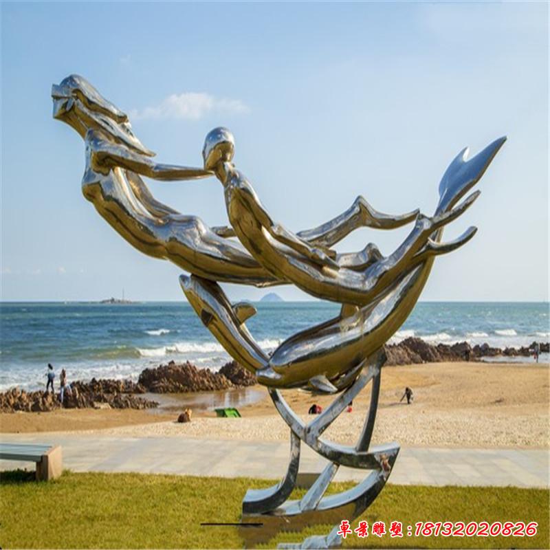 不锈钢游泳人物雕塑