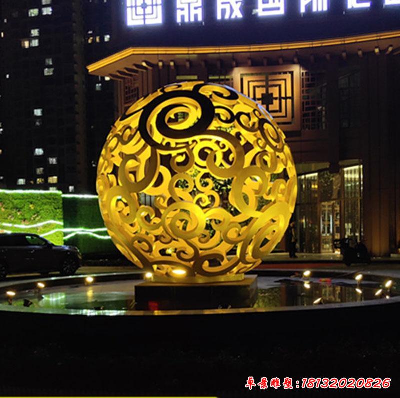不锈钢镂空球喷泉雕塑4
