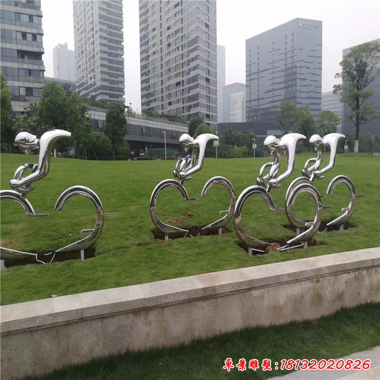 不锈钢抽象骑自行车雕塑