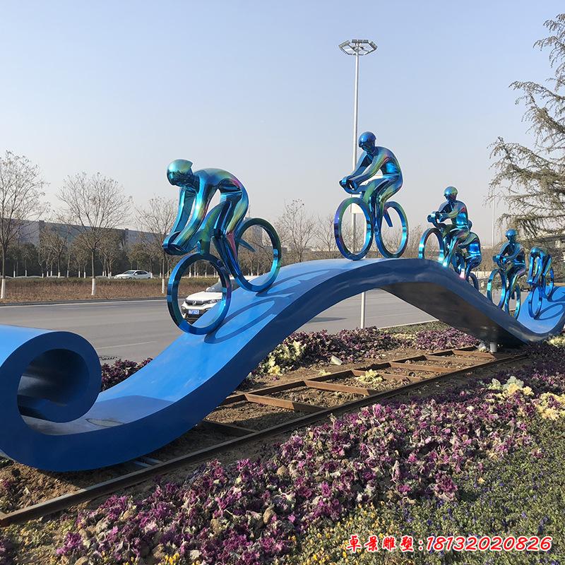 不锈钢抽象骑自行车雕塑 (2)