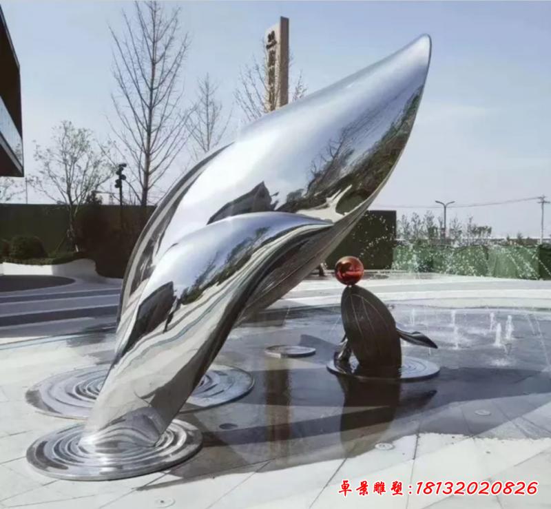 不锈钢园林海豚雕塑