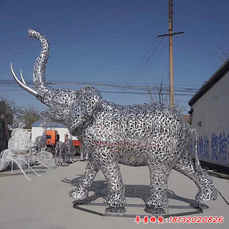 不锈钢园林动物大象雕塑  