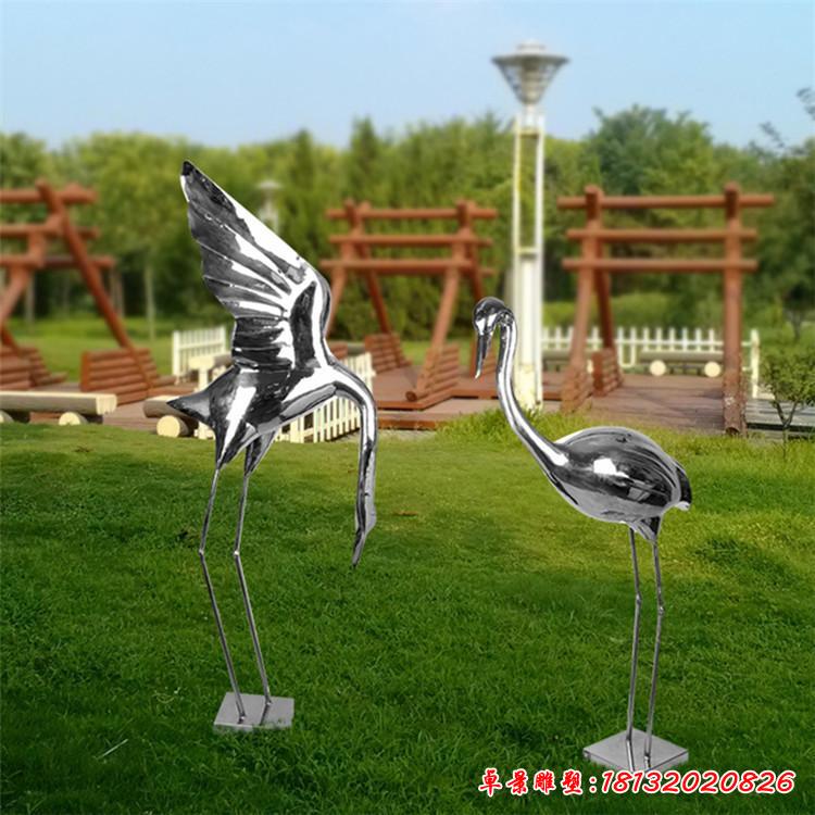 不锈钢公园镜面仙鹤雕塑
