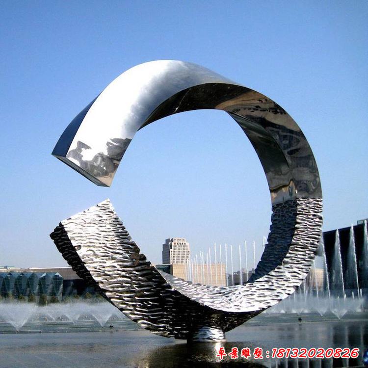 不锈钢抽象喷泉圆环雕塑 (9)