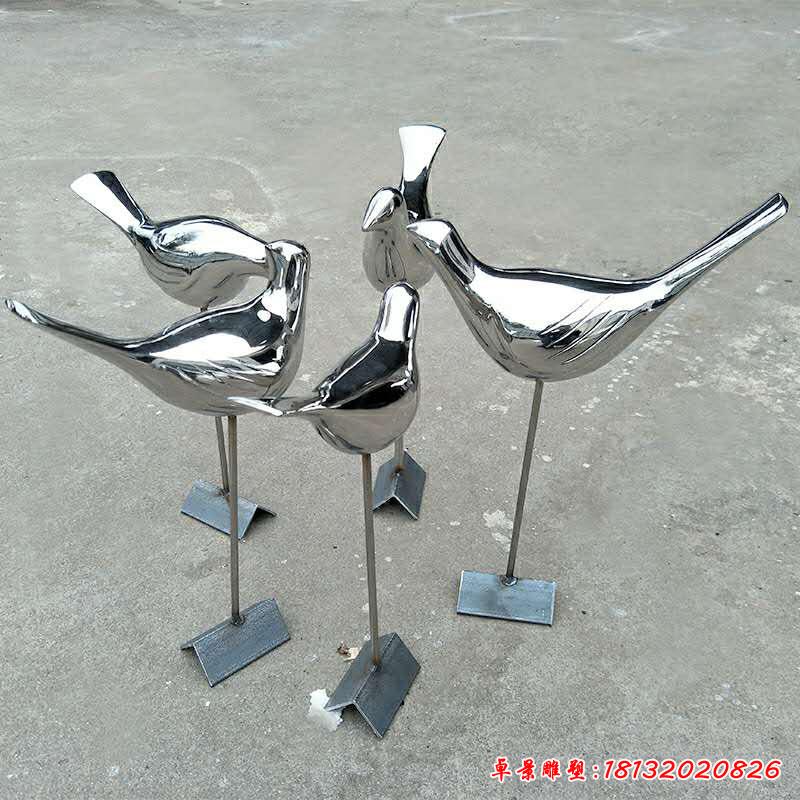 不锈钢草坪镜面小鸟雕塑 