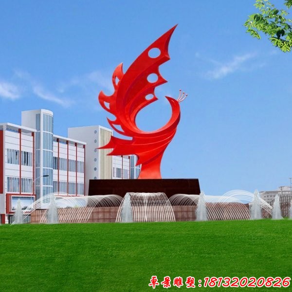 不锈钢抽象海浪凤凰雕塑