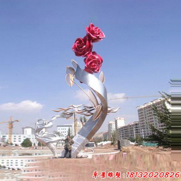 不锈钢抽象玫瑰花仙女雕塑