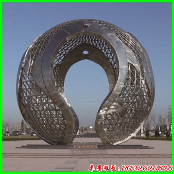 不锈钢镂空球抽象鱼造型雕塑