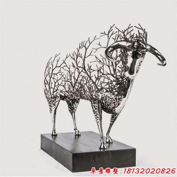 不锈钢镂空山羊雕塑
