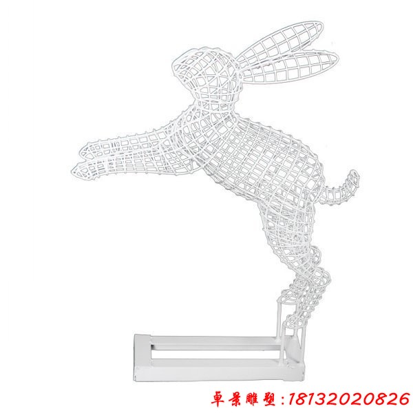 不锈钢镂空跳跃兔子雕塑 (2)
