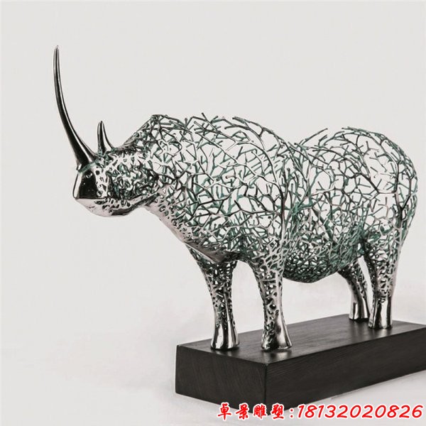 不锈钢镂空犀牛雕塑