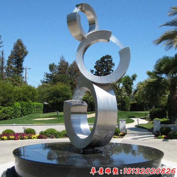不锈钢字母c形喷泉雕塑