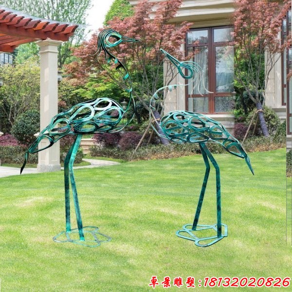 草坪不锈钢镂空仙鹤雕塑 (1)