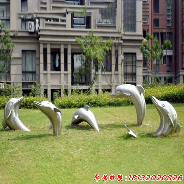 草坪跳跃海豚不锈钢雕塑