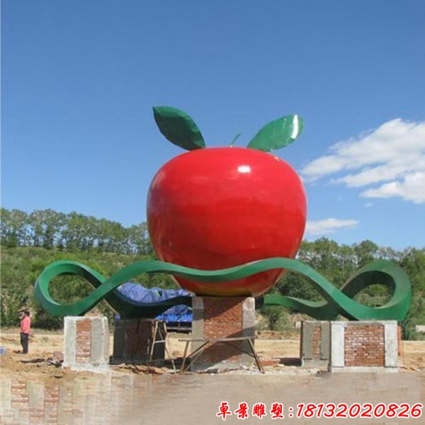 大型不锈钢红苹果雕塑