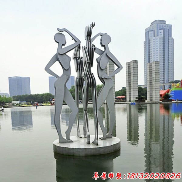 大型不锈钢抽象人体水上雕塑
