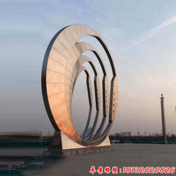 大型不锈钢抽象圆环循环雕塑