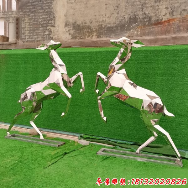公园不锈钢抽象几何鹿雕塑 (2)