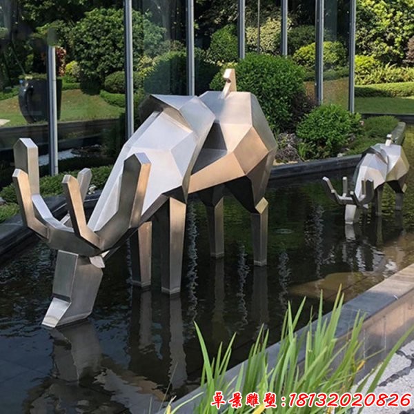 公园几何不锈钢抽象鹿雕塑
