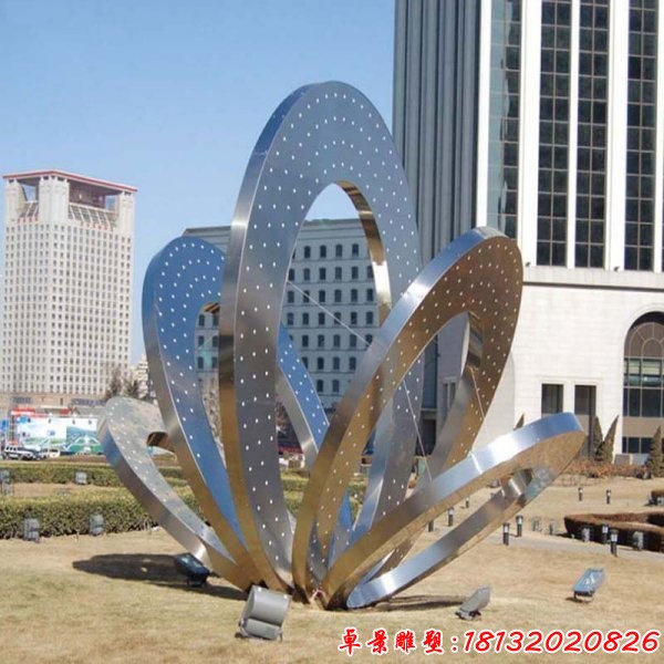 广场不锈钢抽象花朵雕塑