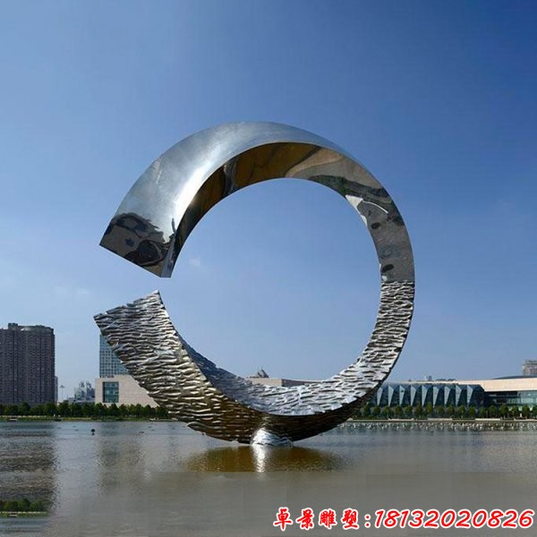 几何不锈钢抽象圆环水景雕塑