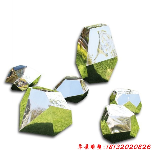 几何镜面不锈钢石头块雕塑(1)