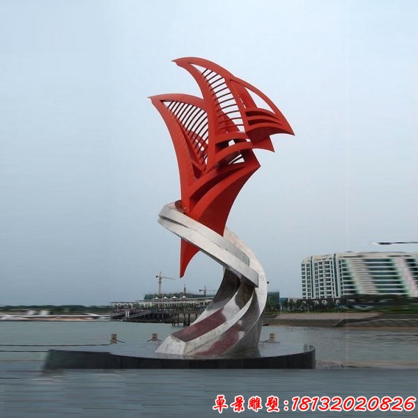 景区不锈钢抽象帆船雕塑